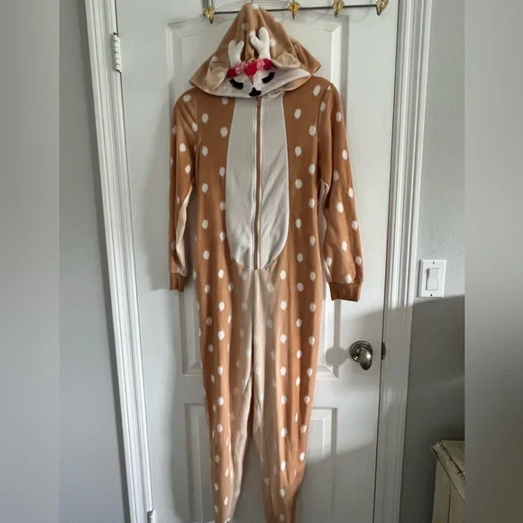 Xhilaration Pajamas Girls Doe Reindeer Fleece Onesie Pajamas